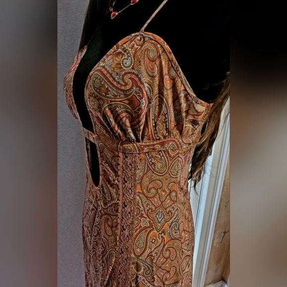 Victoria's Secret Vintage Rust Paisley Strapless Slip Dress Cutout Maxi Dress XS - Picture 3 of 15